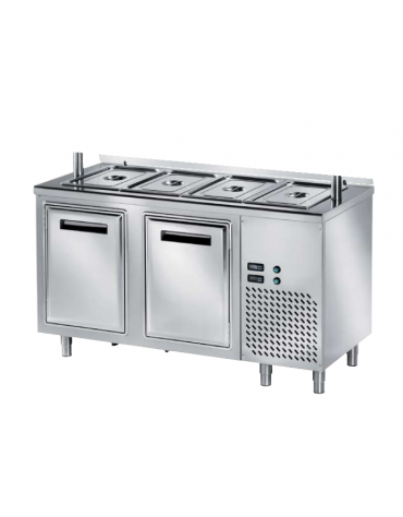 TAVOLO INOX AISI 304 REFRIGERATO SELF-SERVICE, x3 GN 1/1 - 2 ANTE - VASCA H 30 - SENZA SOVRASTRUTTURA IN VETRO - CM 150x80x89h