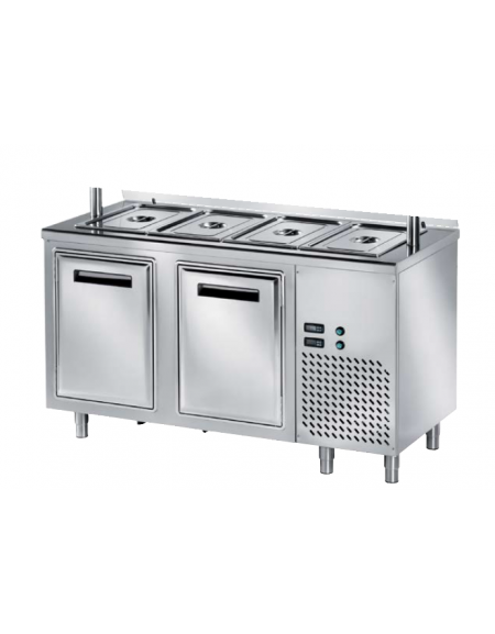TAVOLO INOX AISI 304 REFRIGERATO SELF-SERVICE, x3 GN 1/1 - 2 ANTE - VASCA H 30 - SENZA SOVRASTRUTTURA IN VETRO - CM 150x80x89h