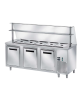 TAVOLO INOX AISI 304 REFRIGERATO SELF-SERVICE, x5 GN 1/1 - 3 ANTE, VASCA H 30 E SOVRASTRUTTURA IN VETRO CURVO - CM 200x80x145h