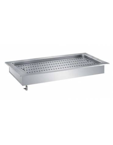VASCA ISOLATA INOX AISI 304, H 130, AD INCASSO PER SCAGLIE DI GHIACCIO - x5 GN 1/1, mm 100h (BACINELLE ESCLUSE) - cm 185x64x15h