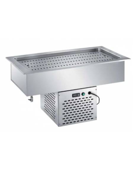 VASCA AD INCASSO INOX AISI 304 - H 200 - REFRIGERATA STATICA -2°/+15°C - x4 GN 1/1, mm 200h (BACINELLE ESCLUSE) - cm 148x64x60h