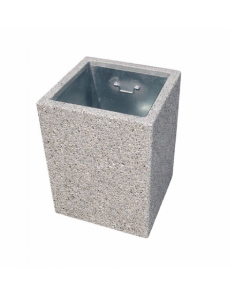 CESTONE GETTACARTE MONOBLOCCO QUADRATO IN CALCESTRUZZO COLORE BIANCO SABBIATO - CM 60x60x70H - CONFORME AI CAM