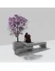 Panchina componibile di design con fioriera in calcestruzzo, colore Grigio pietra - cm 360x79x60h - Conforme ai CAM