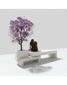 Panchina componibile di design con fioriera in calcestruzzo, colore Bianco pietra - cm 360x79x60h - Conforme ai CAM