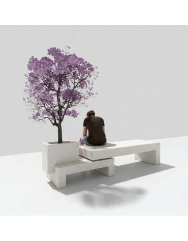 Panchina componibile di design con fioriera in calcestruzzo, colore Bianco pietra - cm 360x79x60h - Conforme ai CAM