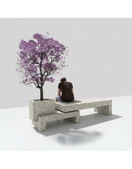 Panchina componibile di design con fioriera in calcestruzzo, colore Grigio sabbiato - cm 360x79x60h - Conforme ai CAM