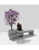 Panchina componibile di design con fioriera in calcestruzzo, colore Bianco sabbiato - cm 360x79x60h - Conforme ai CAM