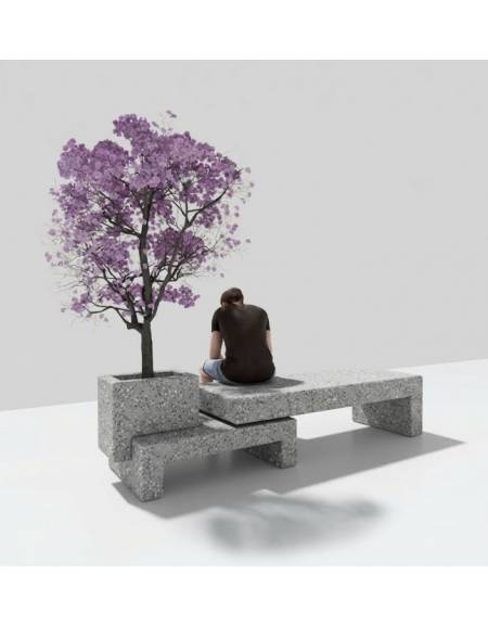 Panchina componibile di design con fioriera in calcestruzzo, colore Bianco sabbiato - cm 360x79x60h - Conforme ai CAM