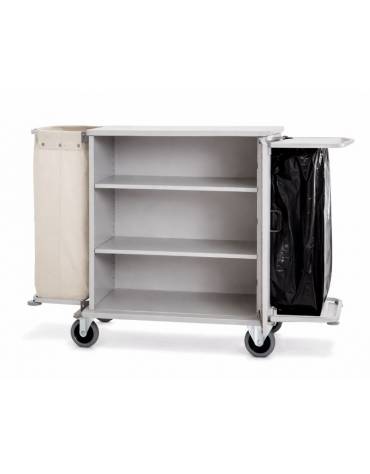 Carrello portabiancheria armadiato in lamiera di acciaio verniciata con 1 sacco in tela - 1 portasacco immondizia - cm 160x62x11