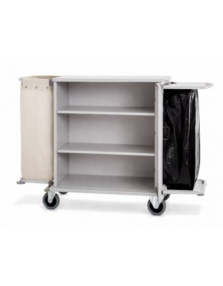 Carrello portabiancheria armadiato in lamiera di acciaio verniciata con 1 sacco in tela - 1 portasacco immondizia - cm 160x62x11