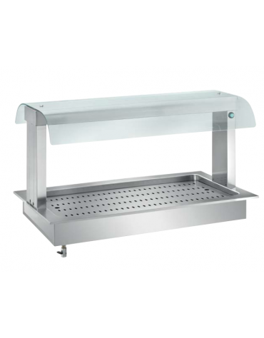 VASCA AD INCASSO INOX AISI 304 PER SCAGLIE GHIACCIO, mm 130h - SOVRASTRUTTURA CON LUCE - cm  111x64x55h
