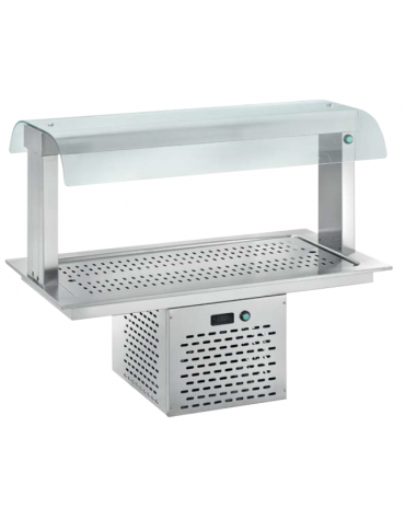 VASCA AD INCASSO INOX AISI 304, mm 30h - REFRIGERATA STATICA -2°/+15°C - SOVRASTRUTTURA CON LUCE - cm  90x64x92h