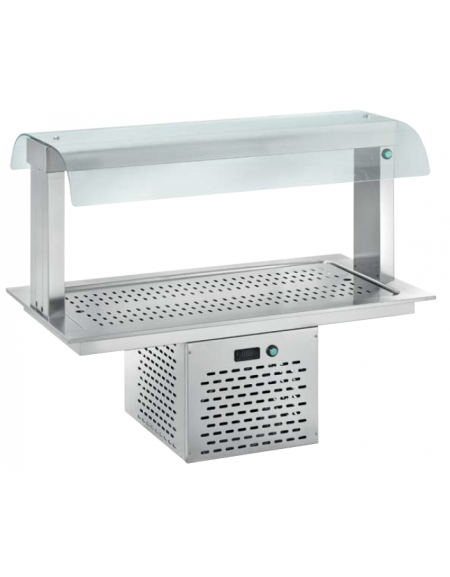 VASCA AD INCASSO INOX AISI 304, mm 30h - REFRIGERATA STATICA -2°/+15°C - SOVRASTRUTTURA CON LUCE - cm  185x64x92h