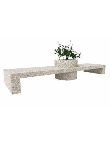 Panchina composta da 2 sedute e 1 fioriera tonda, in cemento colore Grigio sabbiato - cm 400x100x80h - Conforme ai CAM