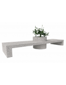 Panchina composta da 2 sedute e 1 fioriera tonda, in cemento colore Bianco sabbiato - cm 400x100x80h - Conforme ai CAM