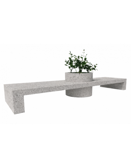 Panchina composta da 2 sedute e 1 fioriera tonda, in cemento colore Bianco sabbiato - cm 400x100x80h - Conforme ai CAM