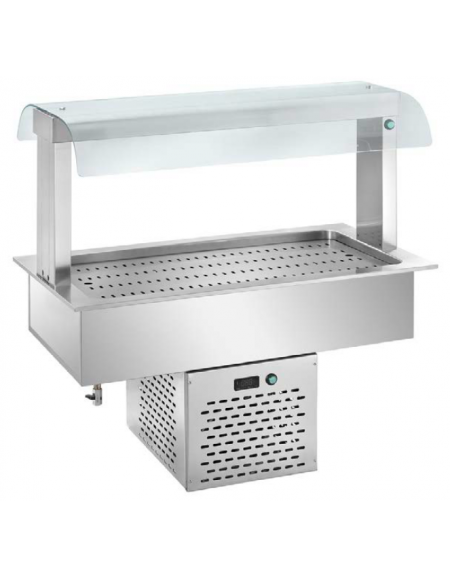 VASCA AD INCASSO INOX AISI 304, mm 200h - REFRIGERATA STATICA -2°/+15°C - SOVRASTRUTTURA CON LUCE - cm  90x64x110h
