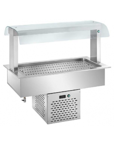 VASCA AD INCASSO INOX AISI 304, mm 200h - REFRIGERATA STATICA -2°/+15°C - SOVRASTRUTTURA CON LUCE - cm  215x64x110h