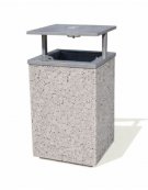 CESTONE GETTACARTE MONOBLOCCO QUADRATO IN CEMENTO COLORE GRIGIO PIETRA, TETTUCCIO RIBALTABILE E REGGISACCO - CM 50x50x100H - CAM