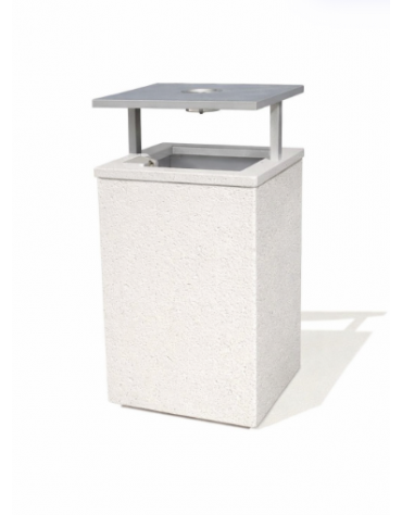 CESTONE GETTACARTE MONOBLOCCO QUADRATO IN CEMENTO COLORE BIANCO PIETRA, TETTUCCIO RIBALTABILE E REGGISACCO - CM 50x50x100H - CAM