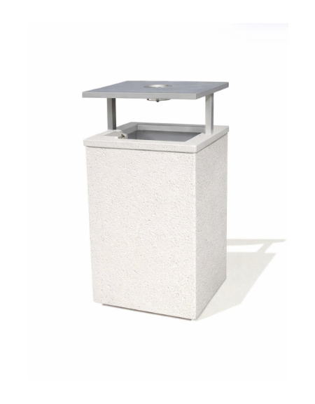 CESTONE GETTACARTE MONOBLOCCO QUADRATO IN CEMENTO COLORE BIANCO PIETRA, TETTUCCIO RIBALTABILE E REGGISACCO - CM 50x50x100H - CAM