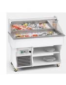Carrello murale Buffet espositore refrigerato per pesce Refrigerazione statica mm L1417xP750xH1285 - Colore RAL a scelta