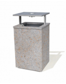 CESTONE GETTACARTE QUADRATO IN CEMENTO COLORE GRIGIO TRAVERTINO, TETTUCCIO RIBALTABILE E REGGISACCO - CM 50x50x100H - CAM