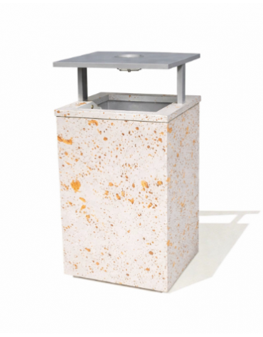 CESTONE GETTACARTE QUADRATO IN CEMENTO COLORE BIANCO TRAVERTINO - TETTUCCIO RIBALTABILE E REGGISACCO - CM 50x50x100H - CAM