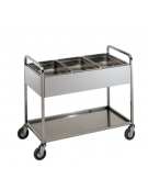 Carrello servizio raccolta differenziata, 2 ripiani inox 18/10 - Kg 200 - vasca cm 21h - Bacinelle escluse - cm 106,5x57,5x90h