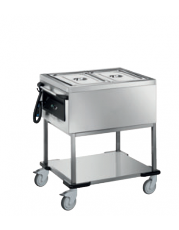 Carrello termico con vasca stampata riscaldamento a secco e bagnomaria N° 2 Vasche GN 1/1 - Termostato meccanico - cm 88x64x92h