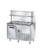 Tavolo inox AISI 304 freddo self-service - vasca raggiata mm 30h, 1 anta refrigerata e vetro curvo - N°3 GN 1/1 - cm 120x70x145h