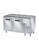 Tavolo inox AISI 304 freddo self-service con vasca raggiata mm 200h e 2 ante refrigerata - N°4 GN 1/1 - cm 150x70x89h