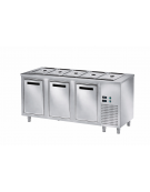 Tavolo inox AISI 304 freddo self-service con vasca raggiata mm 30h e 3 ante refrigerata - N°5 GN 1/1 - cm 200x70x89h