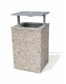 CESTONE GETTACARTE QUADRATO IN CEMENTO COLORE GRIGIO SABBIATO - TETTUCCIO RIBALTABILE E REGGISACCO - CM 50x50x100H - CAM