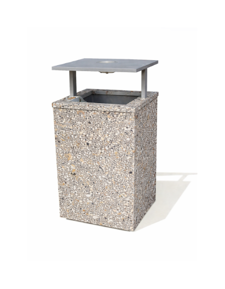 CESTONE GETTACARTE QUADRATO IN CEMENTO COLORE GRIGIO SABBIATO - TETTUCCIO RIBALTABILE E REGGISACCO - CM 50x50x100H - CAM