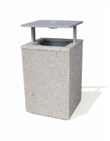 CESTONE GETTACARTE QUADRATO IN CEMENTO COLORE BIANCO SABBIATO - TETTUCCIO RIBALTABILE E REGGISACCO - CM 50x50x100H - CAM