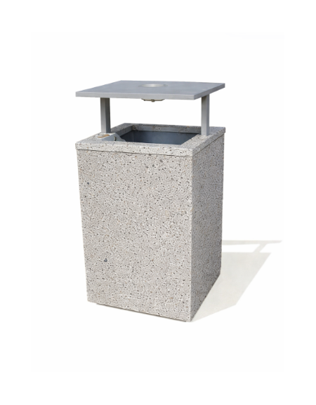 CESTONE GETTACARTE QUADRATO IN CEMENTO COLORE BIANCO SABBIATO - TETTUCCIO RIBALTABILE E REGGISACCO - CM 50x50x100H - CAM