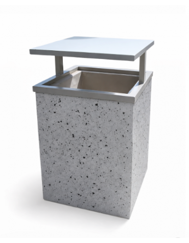 CESTONE GETTACARTE MONOBLOCCO QUADRATO IN CEMENTO COLORE GRIGIO PIETRA - TETTUCCIO RIBALTABILE E REGGISACCO - CM 60x60x100H