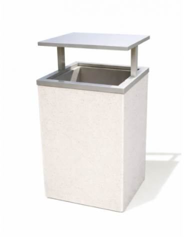 CESTONE GETTACARTE MONOBLOCCO QUADRATO IN CEMENTO COLORE BIANCO PIETRA - TETTUCCIO RIBALTABILE E REGGISACCO - CM 60x60x100H