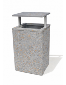 CESTONE GETTACARTE MONOBLOCCO QUADRATO IN CEMENTO COLORE GRIGIO TRAVERTINO - TETTUCCIO RIBALTABILE E REGGISACCO - CM 60x60x100H