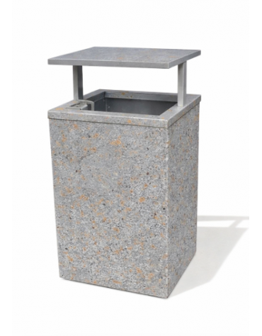 CESTONE GETTACARTE MONOBLOCCO QUADRATO IN CEMENTO COLORE GRIGIO TRAVERTINO - TETTUCCIO RIBALTABILE E REGGISACCO - CM 60x60x100H