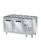TAVOLO INOX AISI 304 REFRIGERATO SELF-SERVICE, x4 GN 1/1 - VANO INFERIORE REFRIGERATO - SENZA VETRO - CM 150x80x89h