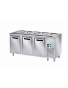 TAVOLO INOX AISI 304 REFRIGERATO SELF-SERVICE, x5 GN 1/1 - 3 ANTE - VASCA H 30 - SENZA SOVRASTRUTTURA IN VETRO - CM 200x80x89h
