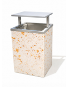 CESTONE GETTACARTE MONOBLOCCO QUADRATO IN CEMENTO COLORE BIANCO TRAVERTINO - TETTUCCIO RIBALTABILE E REGGISACCO - CM 60x60x100H