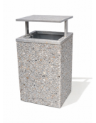 CESTONE GETTACARTE MONOBLOCCO QUADRATO IN CEMENTO COLORE GRIGIO SABBIATO - TETTUCCIO RIBALTABILE E REGGISACCO - CM 60x60x100H