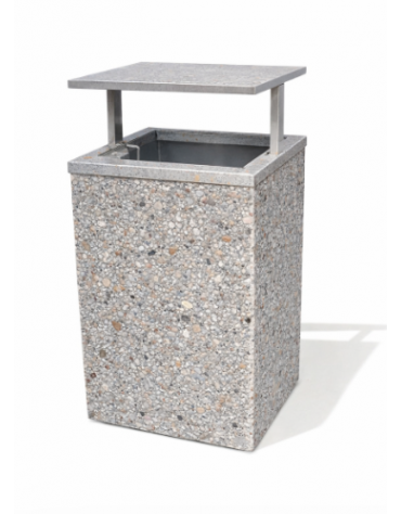 CESTONE GETTACARTE MONOBLOCCO QUADRATO IN CEMENTO COLORE GRIGIO SABBIATO - TETTUCCIO RIBALTABILE E REGGISACCO - CM 60x60x100H