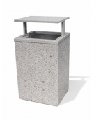 CESTONE GETTACARTE MONOBLOCCO QUADRATO IN CEMENTO COLORE BIANCO SABBIATO - TETTUCCIO RIBALTABILE E REGGISACCO - CM 60x60x100H