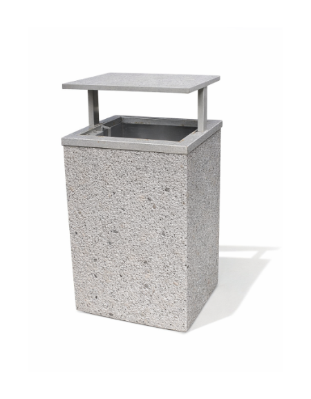 CESTONE GETTACARTE MONOBLOCCO QUADRATO IN CEMENTO COLORE BIANCO SABBIATO - TETTUCCIO RIBALTABILE E REGGISACCO - CM 60x60x100H