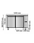 Tavolo Refrigerato 2 porte TN +2°+8°C, predisposto per unità frigorifera remota ( ESCLUSA) a destra cm 120x70x85h