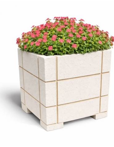 Fioriera Rettangolare con scannellature in cemento calcestruzzo - colore Bianco pietra - cm 85x65x90h - Conforme ai CAM